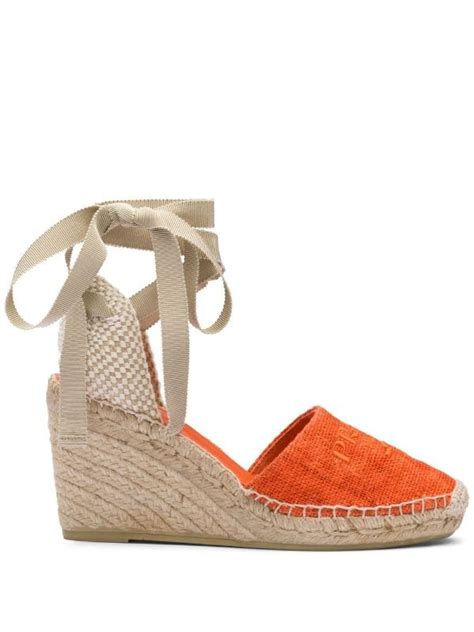 prada ankle strap espadrille wedge sandal women|Prada leather espadrille wedge sandals.